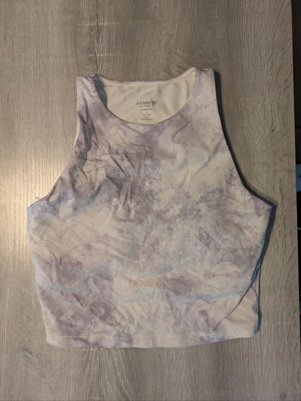 Old Navy Lavender and White Tie-Dye Cropped Active Tank Top